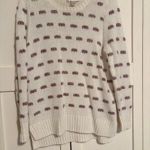 Christopher & Banks Cream and Purple Patterned Sweater